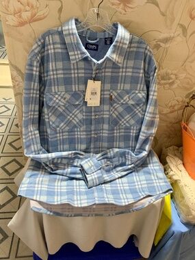 Chaps Lakeland Flannel Men’s Canal Blue Knit Flannel Plaid Shirt - Size XL - NWT